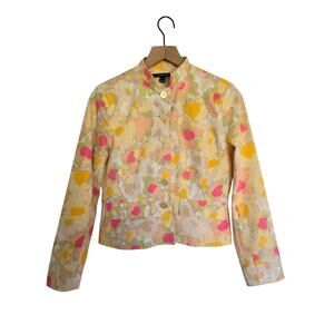 Chadwicks Linen Blend Cropped Floral Jacket Yellow Multi Size 4P